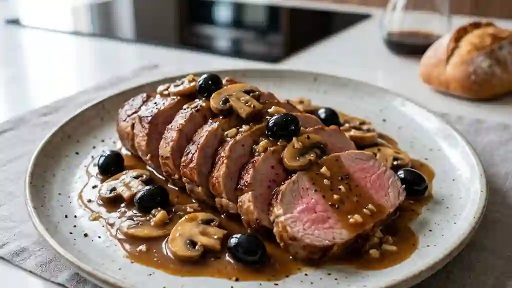 Rôti de veau fondant aux olives et champignons - Photo de présentation
