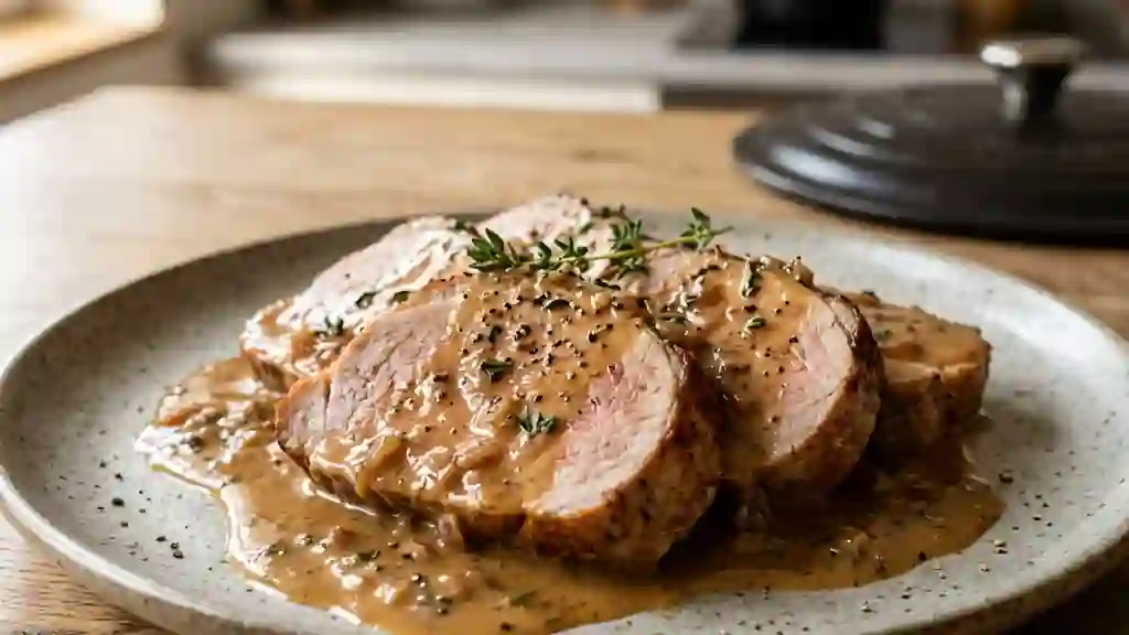 Rôti de veau tendre, sauce onctueuse au thym - Photo de présentation