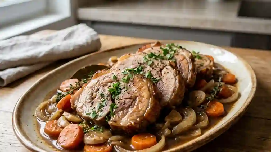 Rouelle de porc fondante aux légumes confits - Photo de présentation