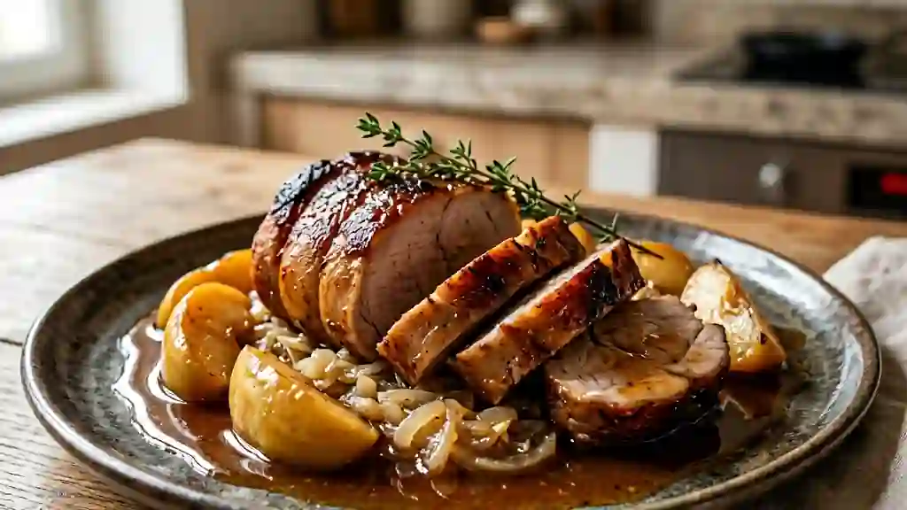 Rouelle de porc confite au cidre et pommes - Photo de présentation