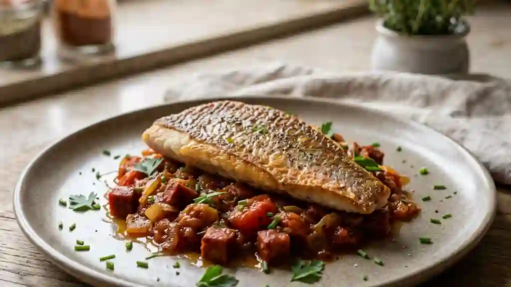 Rouget croustillant et compotée au chorizo - Photo de présentation