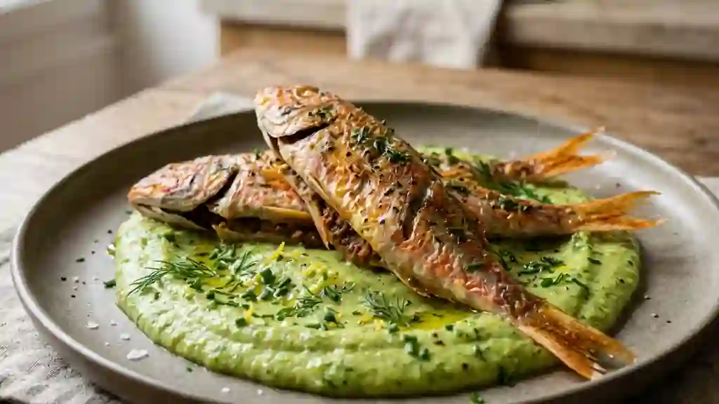 Rougets farcis à l'anchoïade, purée soyeuse - Photo de présentation