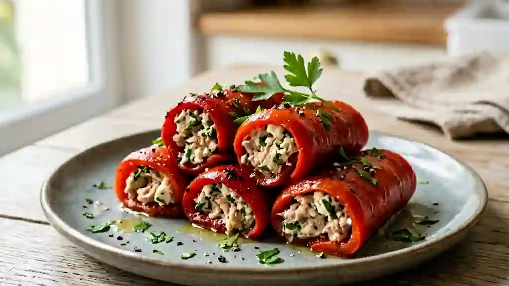 Roulades de poivron fondant au thon et feta - Photo de présentation