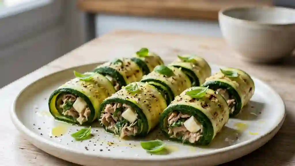 Roulés de courgette fondants au thon et basilic - Photo de présentation