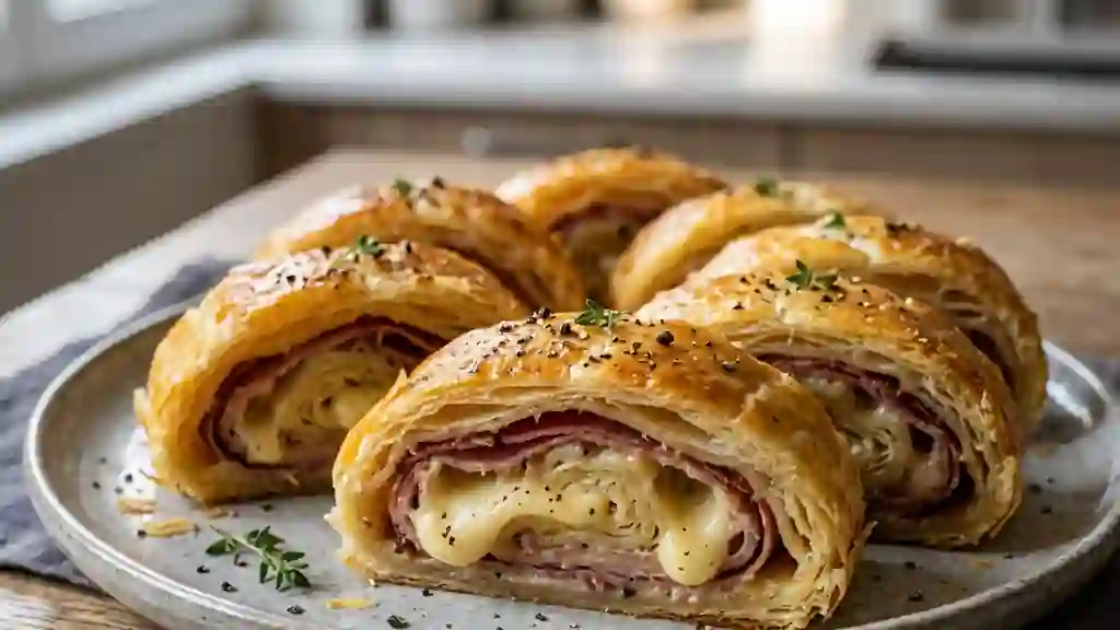 Feuilleté doré jambon cru et fromage fondant - Photo de présentation
