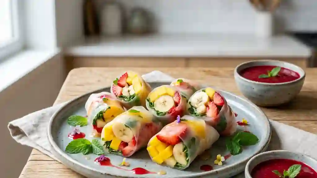 Rouleaux de fruits frais, mangue et menthe givrée - Photo de présentation