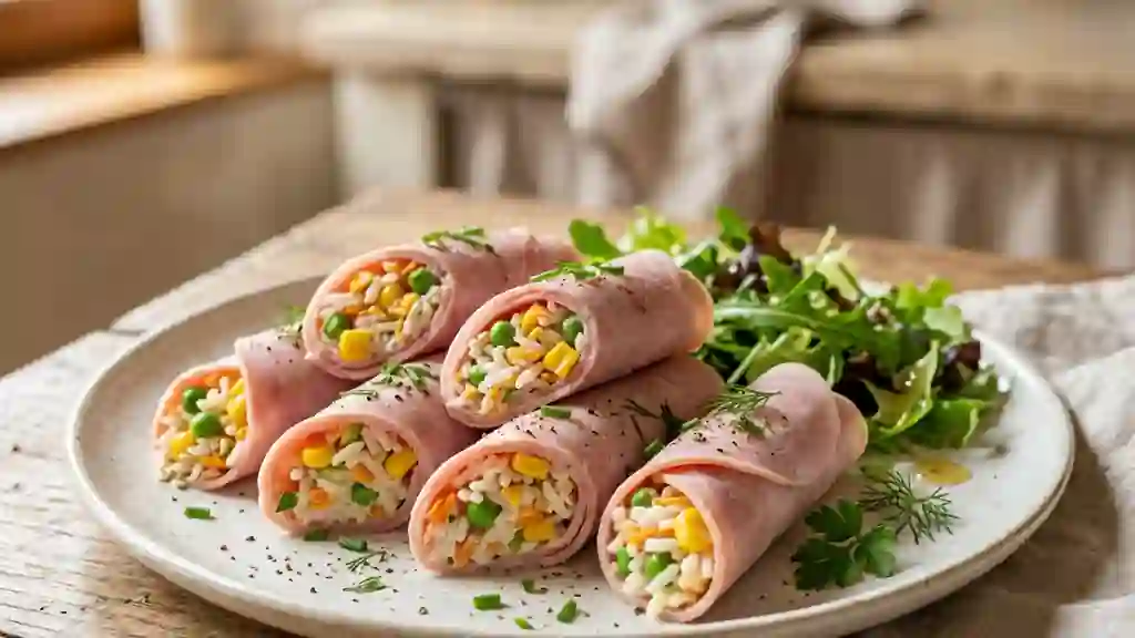 Roulés de jambon au riz frais et croquant - Photo de présentation