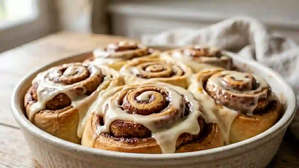 Cinnamon Rolls moelleux au glaçage vanille - Photo de présentation
