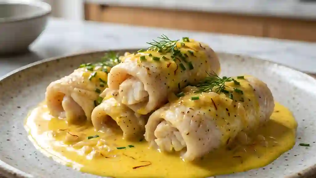 Roulés de sole fondants à la crème de safran - Photo de présentation