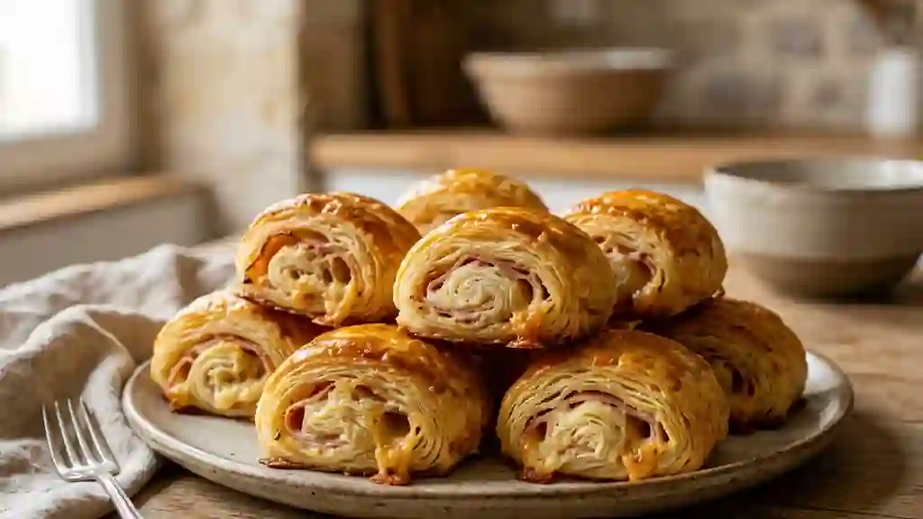 Roulés feuilletés jambon fromage croustillants - Photo de présentation