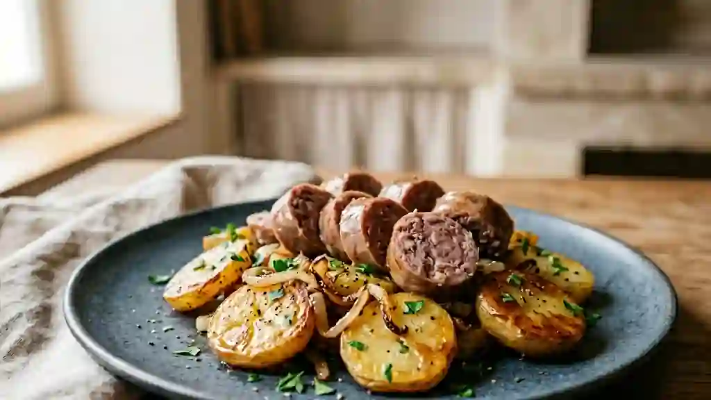 Sabodet braisé et pommes lyonnaises dorées - Photo de présentation