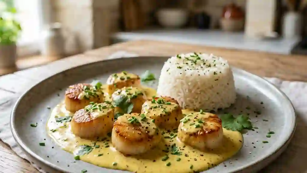 Saint-Jacques au curry et crème onctueuse - Photo de présentation
