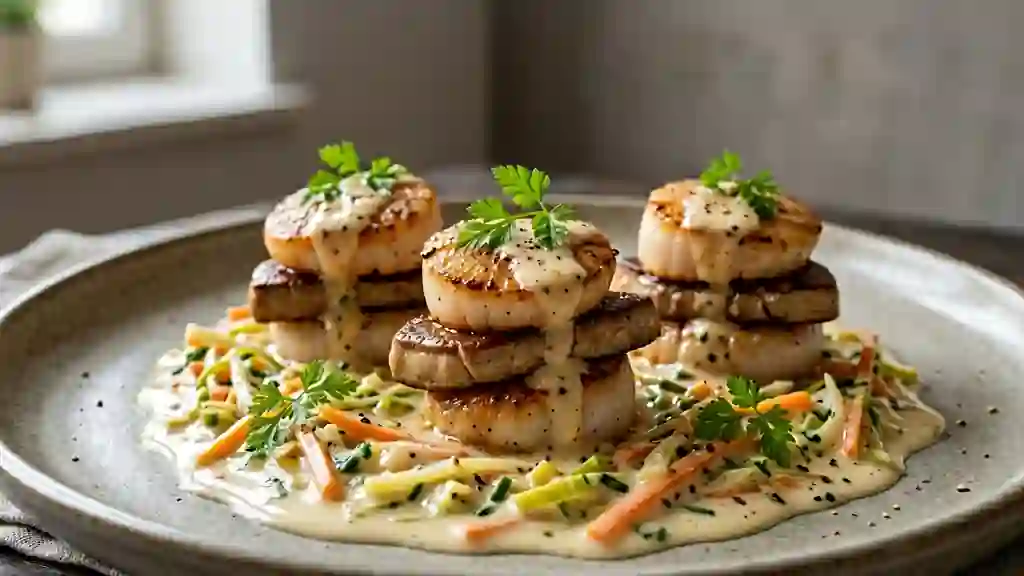 Saint-Jacques au foie gras et julienne fondante - Photo de présentation