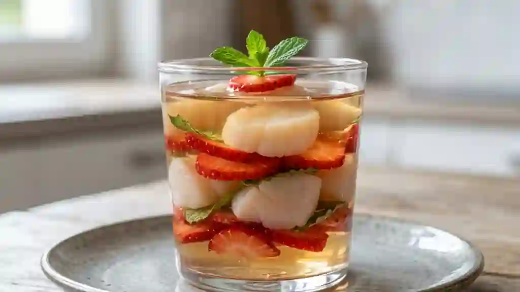 Saint-Jacques et fraises en gelée fraîche - Photo de présentation