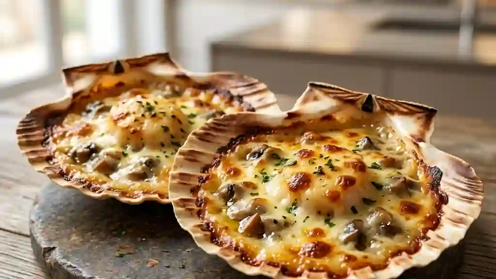 Saint-Jacques gratinées aux champignons - Photo de présentation