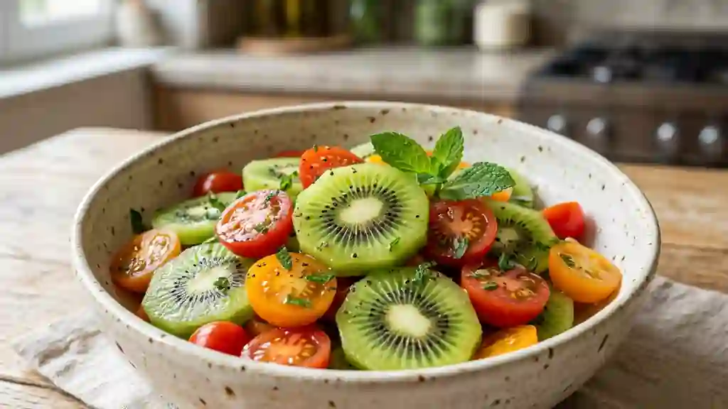 Salade acidulée kiwi, tomate et menthe - Photo de présentation