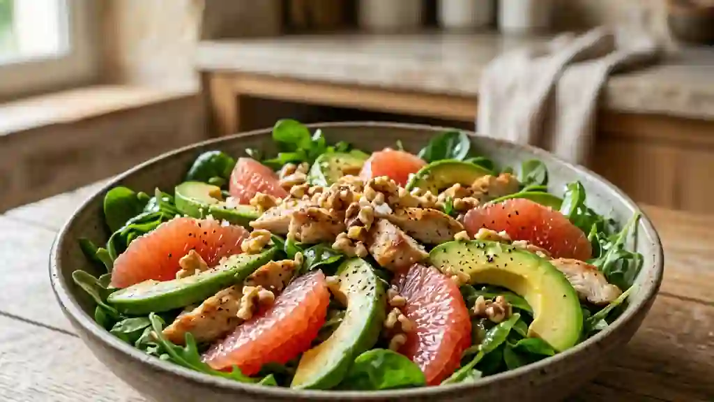 Salade croquante au poulet et pamplemousse acidulé - Photo de présentation