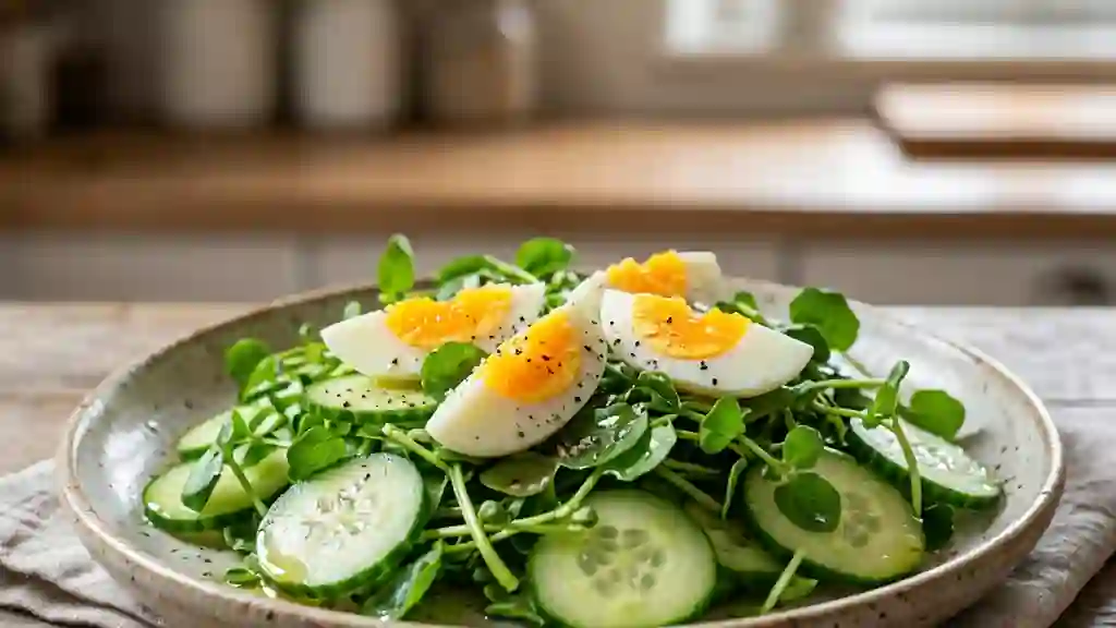Salade croquante au cresson, concombre et œuf - Photo de présentation