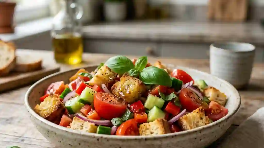 Panzanella croquante aux tomates juteuses - Photo de présentation