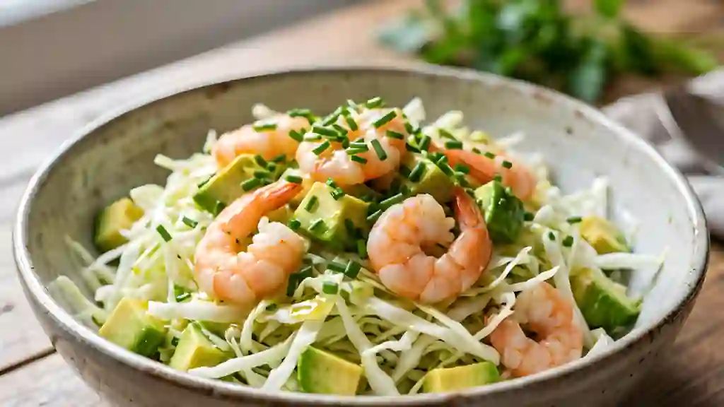 Salade croquante chou blanc, avocat et crevettes - Photo de présentation