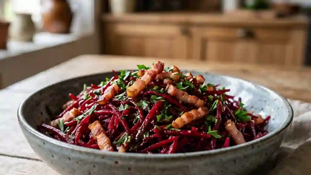Betteraves croquantes et lardons fumés - Photo de présentation