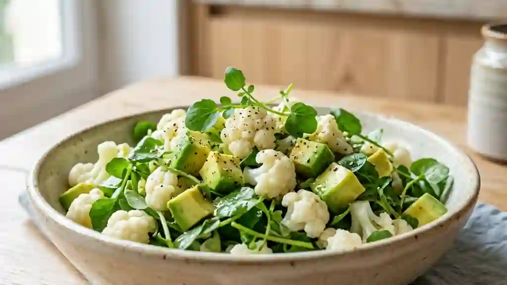 Salade croquante chou-fleur, avocat et cresson - Photo de présentation