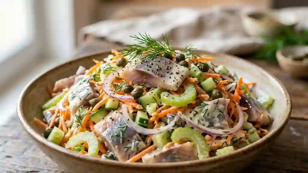 Hareng fumé et légumes croquants à l'aneth - Photo de présentation