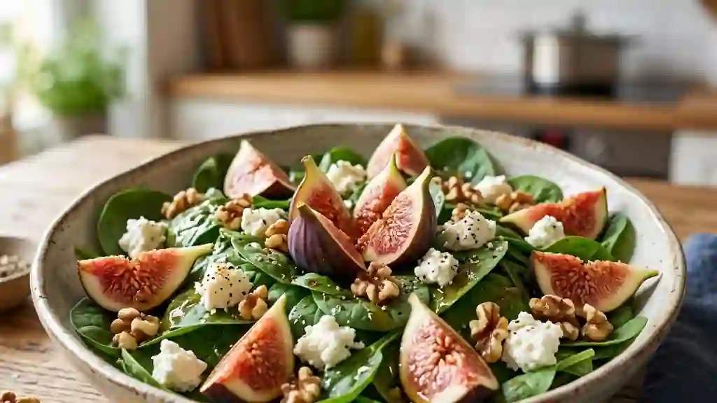 Salade croquante épinards, figues et chèvre - Photo de présentation