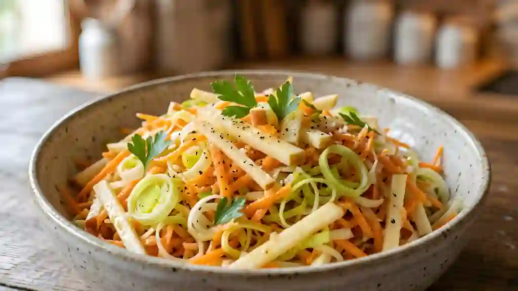 Salade pomme, poireau et carotte au miel - Photo de présentation