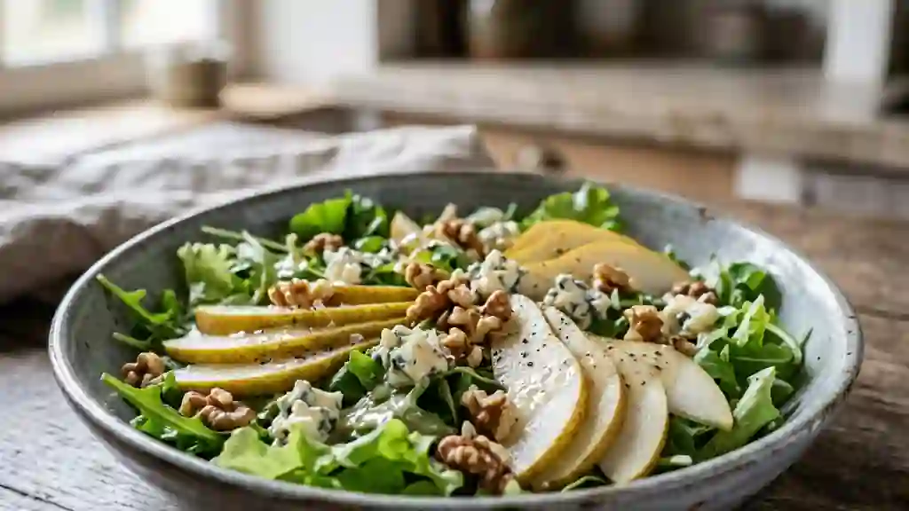 Salade croquante poire, noix et roquefort - Photo de présentation