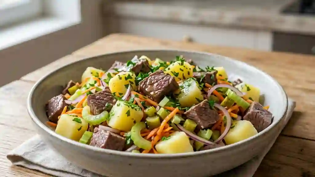 Salade de bœuf fondante et légumes croquants - Photo de présentation