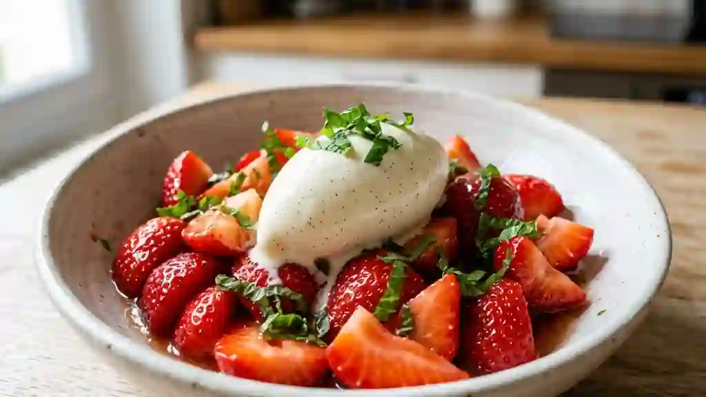 Fraises acidulées au miel et vanille givrée - Photo de présentation