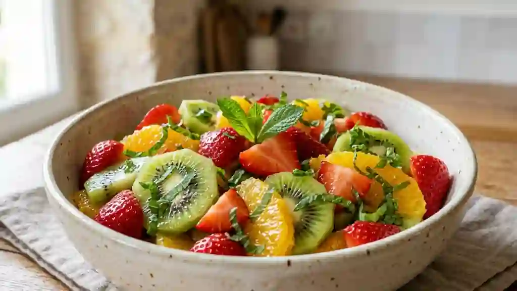 Salade de fruits acidulée menthe et miel - Photo de présentation