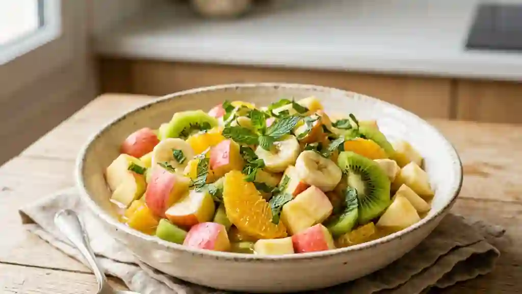 Salade de fruits frais au miel et menthe - Photo de présentation