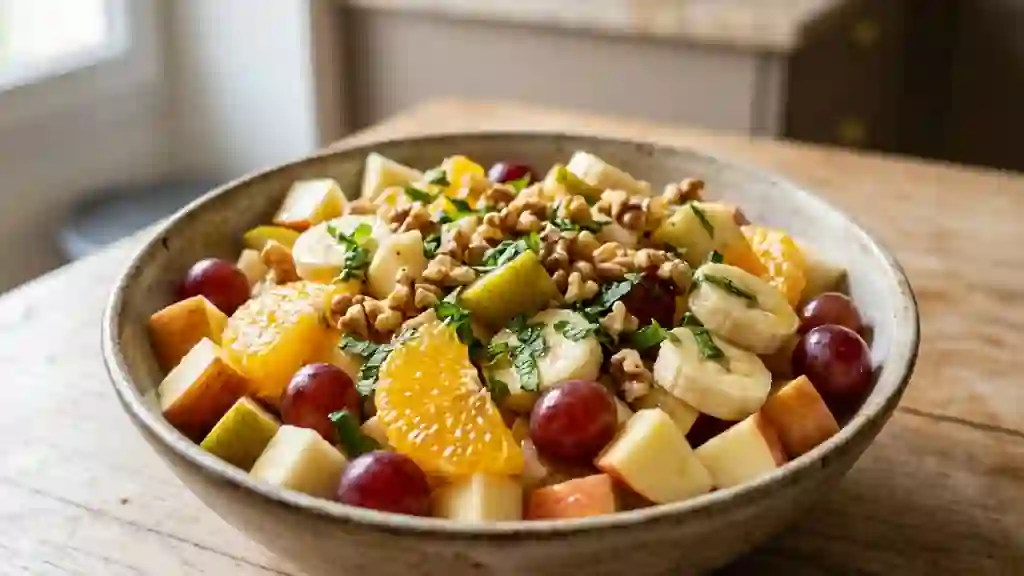 Salade de fruits d'hiver au miel et noix - Photo de présentation