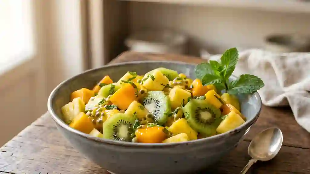 Salade de fruits mangue-passion infusée au rhum - Photo de présentation