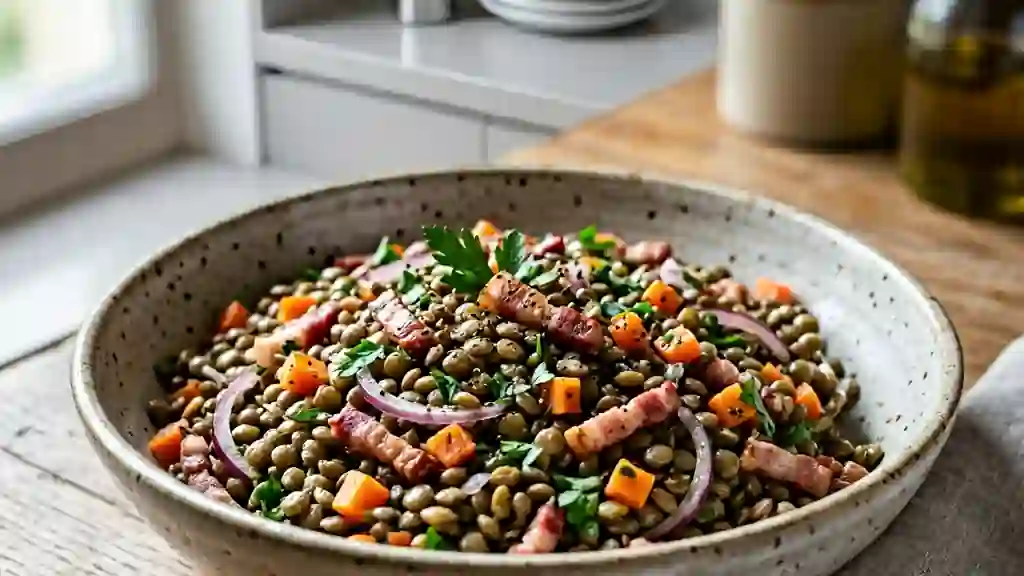 Salade de lentilles alsacienne aux lardons - Photo de présentation