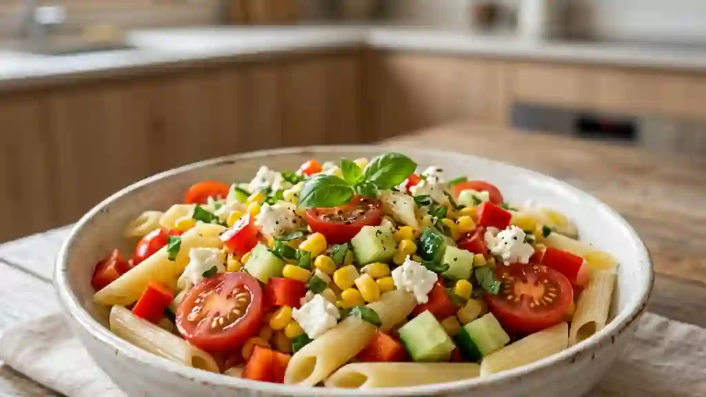 Penne fraîches au basilic et feta fondante - Photo de présentation