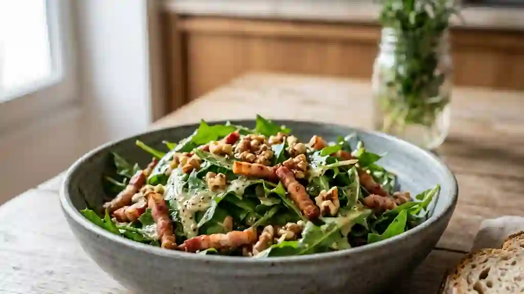 Pissenlits croquants aux lardons et noix - Photo de présentation