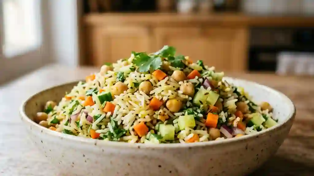 Salade de riz basmati aux épices indiennes - Photo de présentation