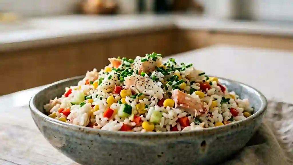 Salade de riz au crabe fraîche et croquante - Photo de présentation