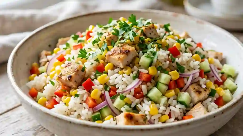 Salade de riz au poulet grillé et citron vert - Photo de présentation