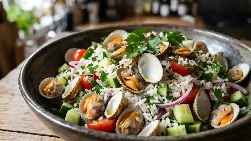 Salade de riz croquante aux coques et citron - Photo de présentation