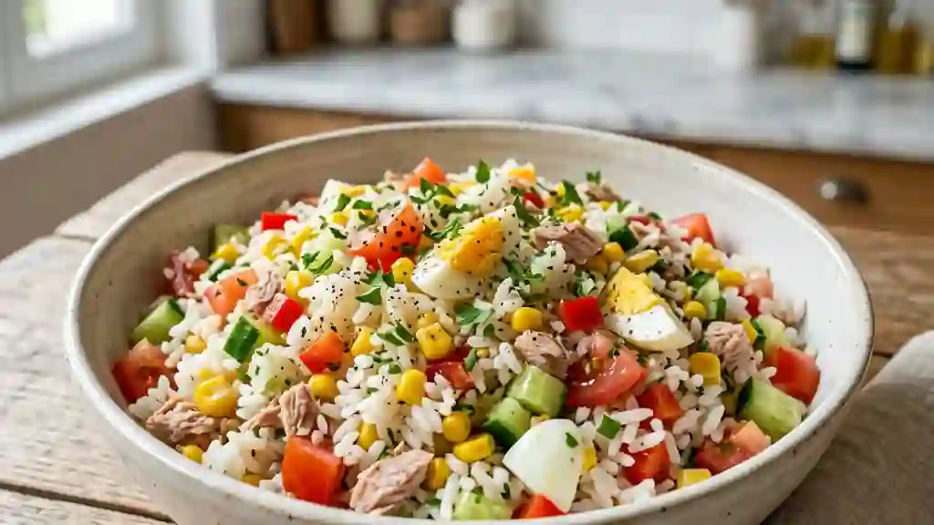 Salade de riz fraîcheur au thon et poivrons - Photo de présentation