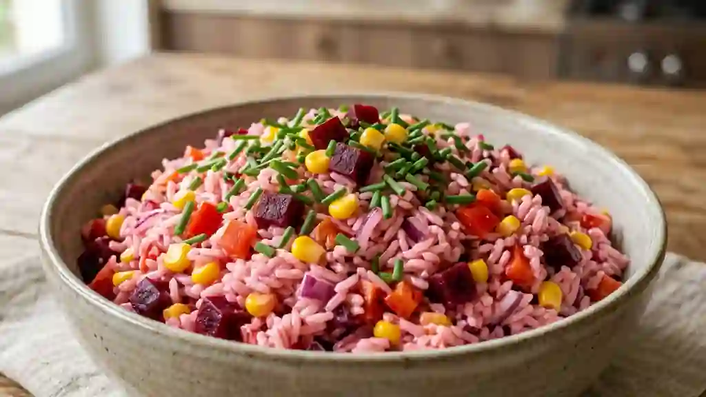 Salade de riz rose acidulée et croquante - Photo de présentation