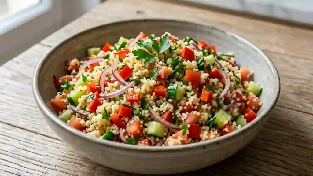 Salade de semoule épicée et légumes croquants - Photo de présentation