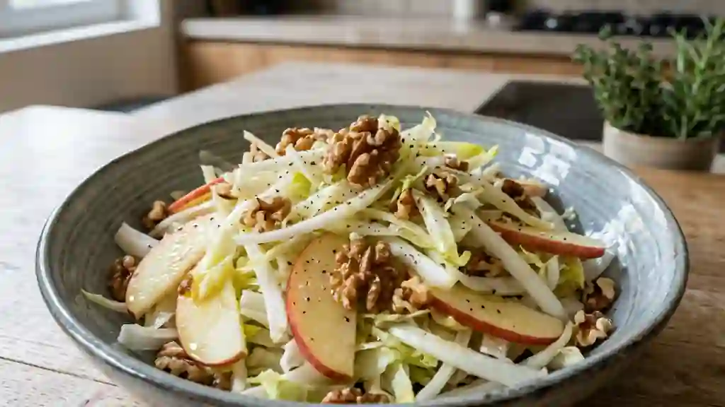 Salade d'endives croquante aux pommes et noix - Photo de présentation