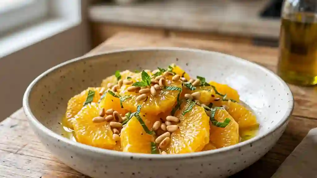 Oranges fondantes, miel et pignons croquants - Photo de présentation