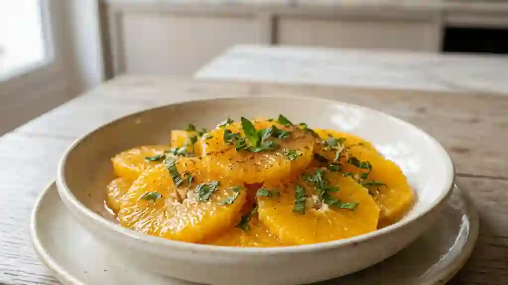 Oranges fondantes à la cannelle et fleur d'oranger - Photo de présentation