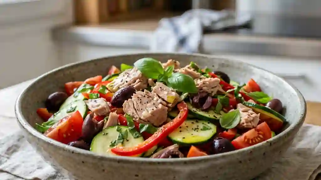 Salade croquante au thon et légumes d'été - Photo de présentation
